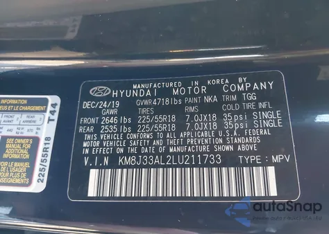 2020 Hyundai Tucson Sel from USA, damaged, VIN KM8J33AL2LU211733